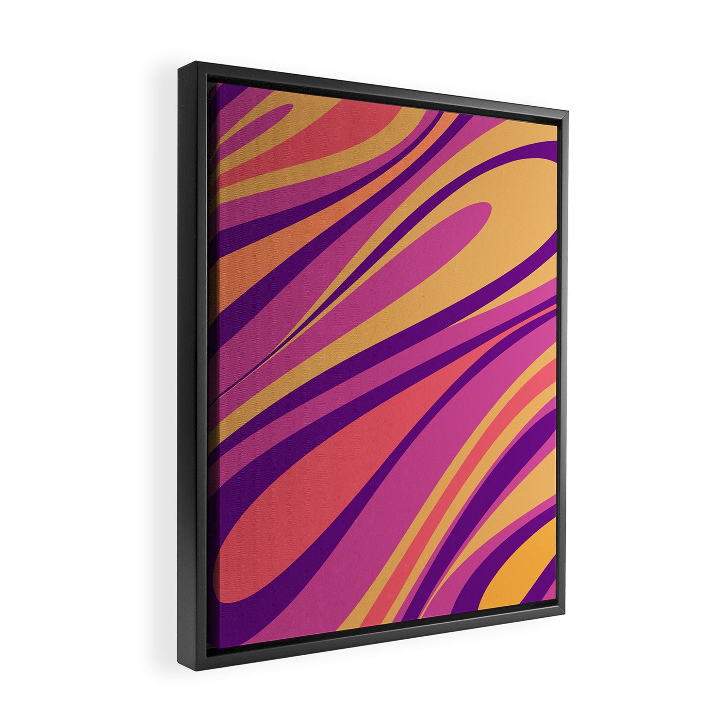 Fluid Vibes Retro Aesthetic Swirl Abstract Mustard Magenta Purple Orange Framed Canvas Print Gallery Image 2
