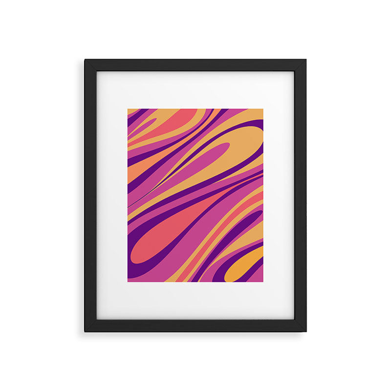 Fluid Vibes Retro Aesthetic Swirl Abstract Mustard Magenta Purple Orange Framed Art Print Gallery Image 6