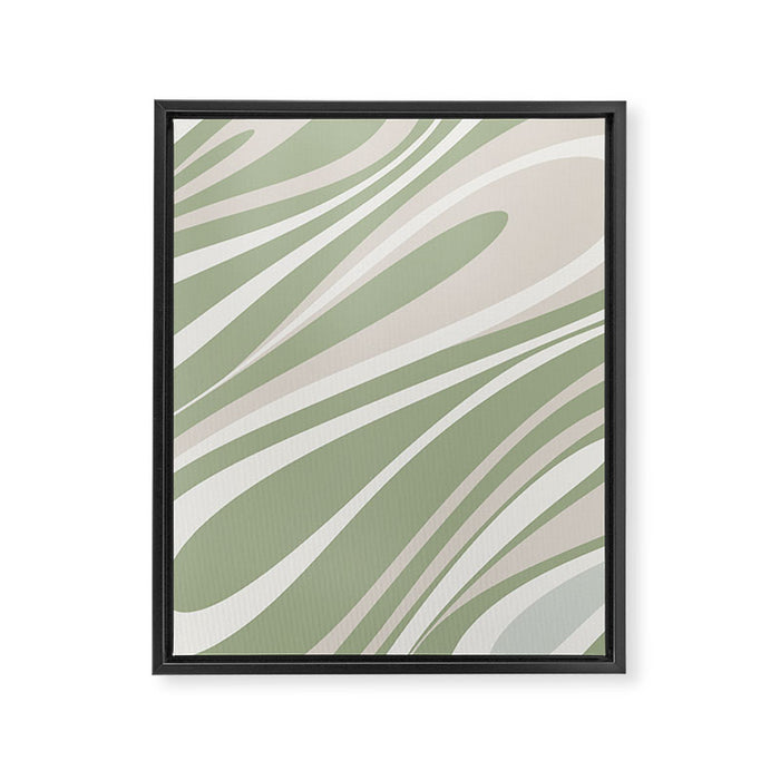 Fluid Vibes Retro Aesthetic Swirl Abstract Pattern Sage Green Cream Beige Framed Canvas Print Gallery Image 1
