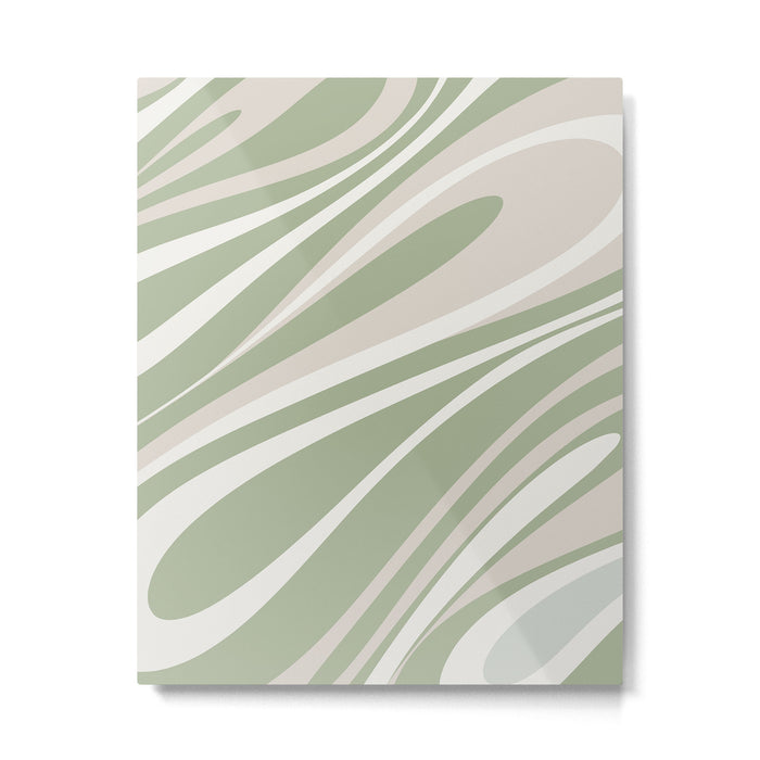 Fluid Vibes Retro Aesthetic Swirl Abstract Pattern Sage Green Cream Beige Metal Print Gallery Image 1