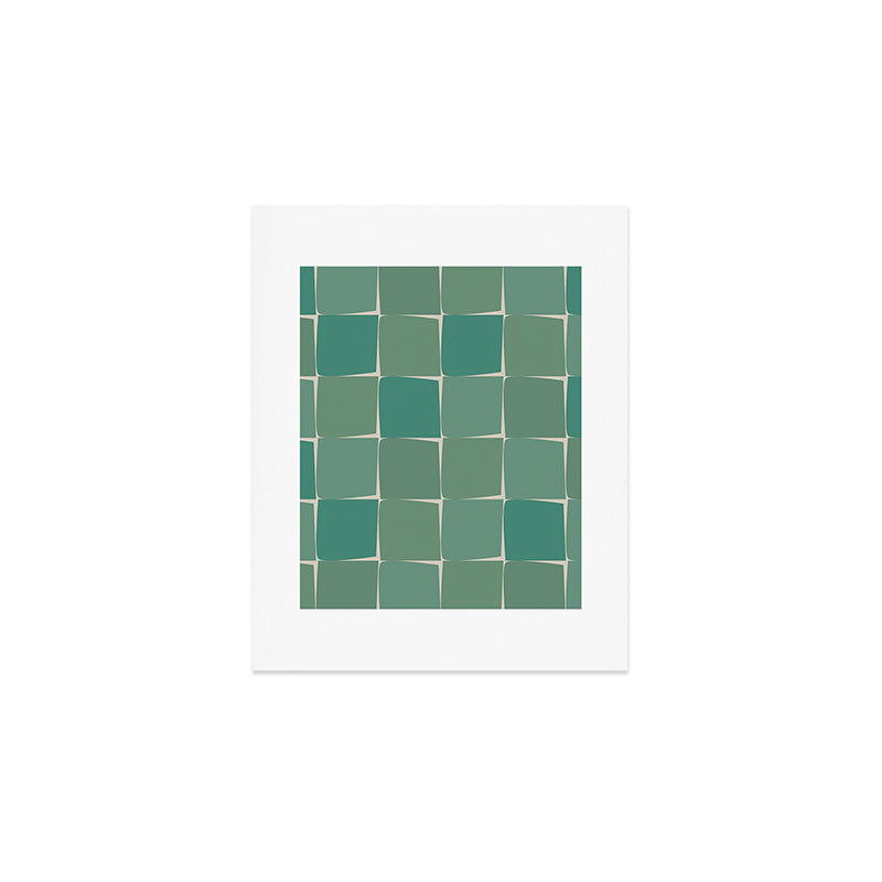 Flux Midcentury Modern Check Grid Pattern in Jade Green Art Print Gallery Image 1