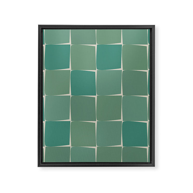 Flux Midcentury Modern Check Grid Pattern in Jade Green Framed Canvas Print Gallery Image 8