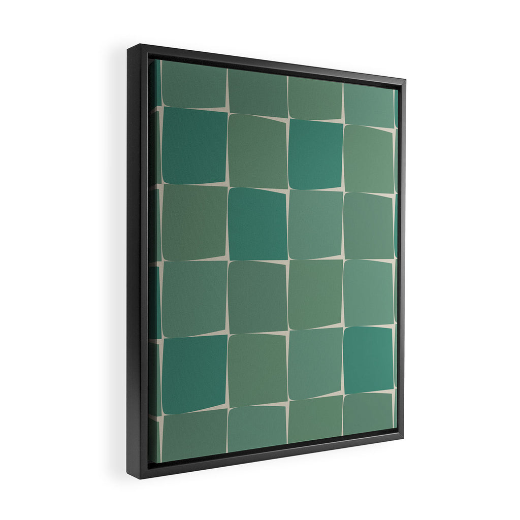 Flux Midcentury Modern Check Grid Pattern in Jade Green Framed Canvas Print Gallery Image 2