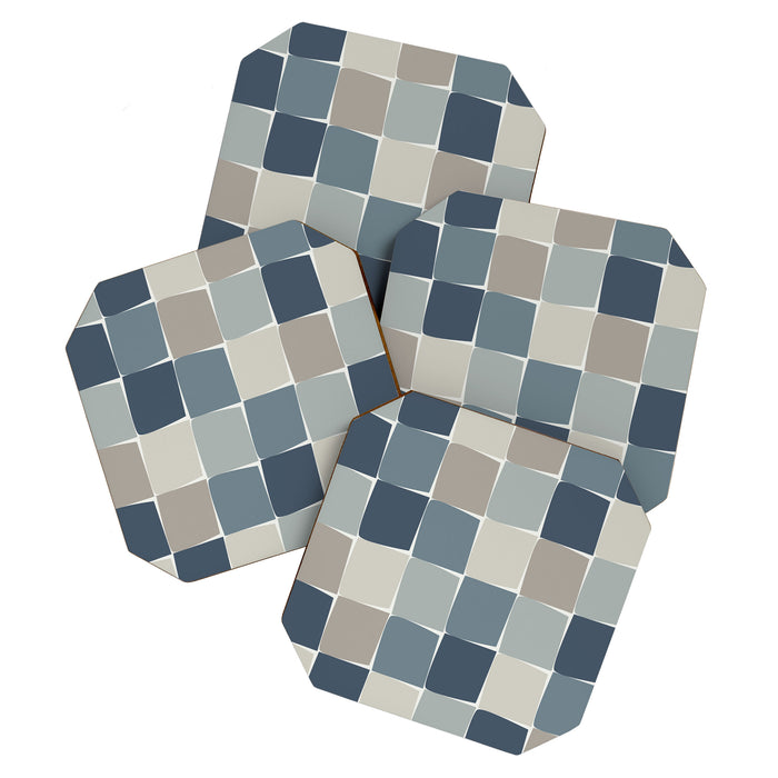 Flux Midcentury Modern Check Grid Pattern in Neutral Blue Gray Tones Coaster Gallery Image 1
