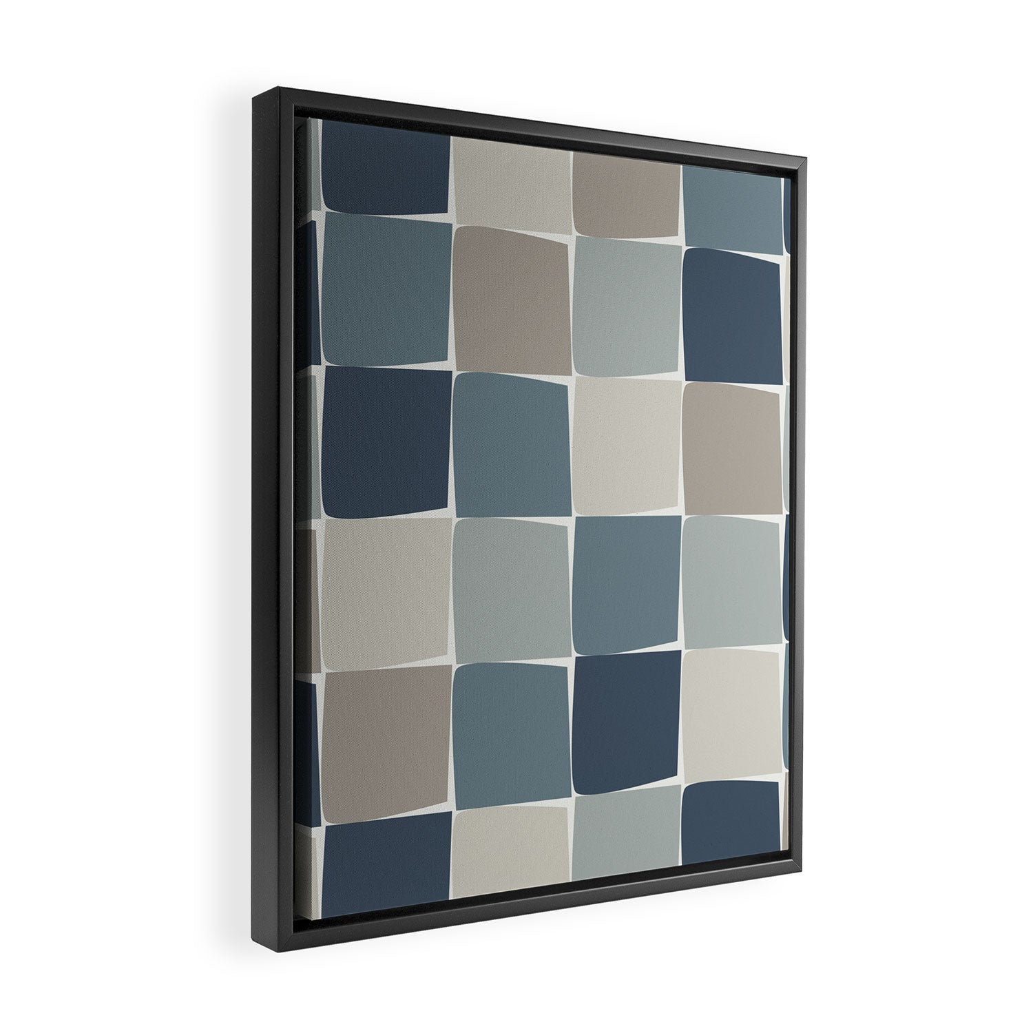 Flux Midcentury Modern Check Grid Pattern in Neutral Blue Gray Tones Framed Canvas Print Gallery Image 2
