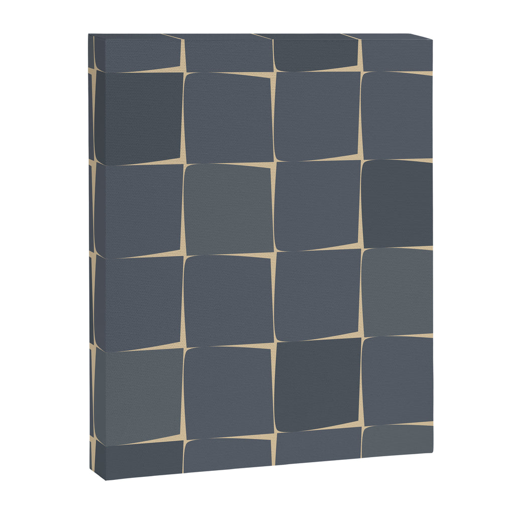 Flux Midcentury Modern Check Grid Pattern in Slate Blue Gray and Sand Beige Canvas Print Gallery Image 8