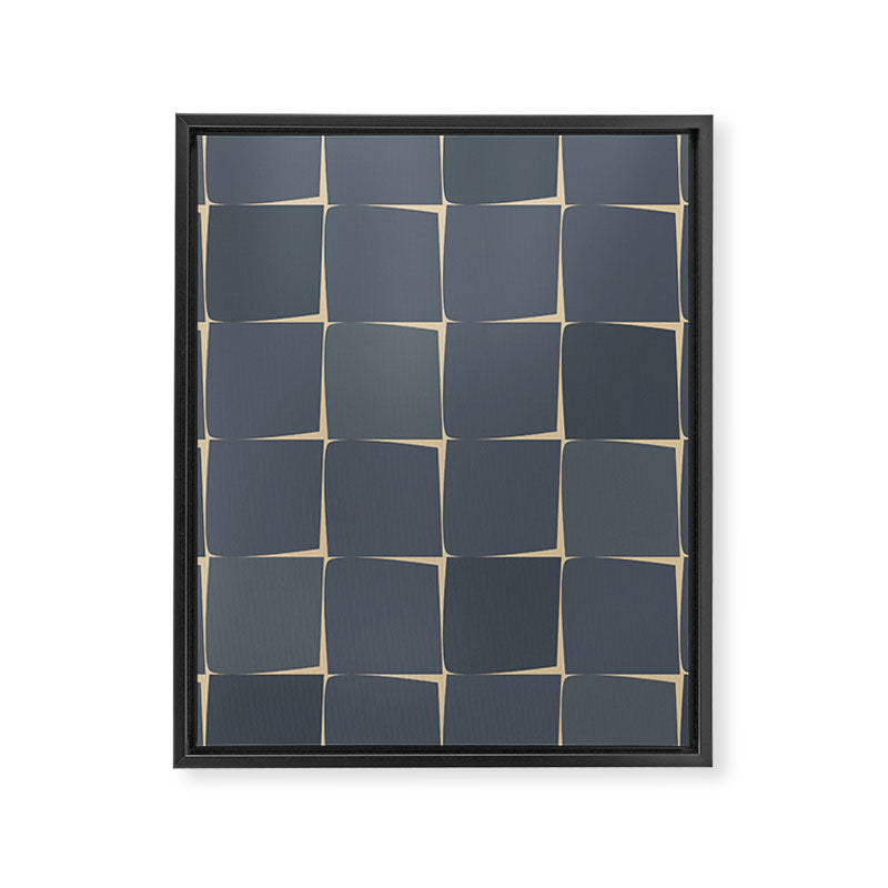 Flux Midcentury Modern Check Grid Pattern in Slate Blue Gray and Sand Beige Framed Canvas Print Gallery Image 8