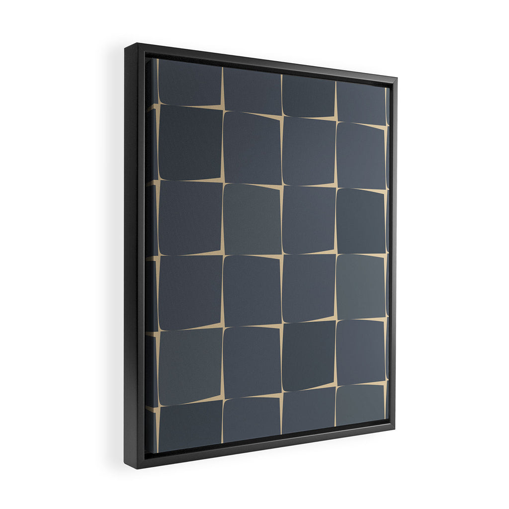 Flux Midcentury Modern Check Grid Pattern in Slate Blue Gray and Sand Beige Framed Canvas Print Gallery Image 2