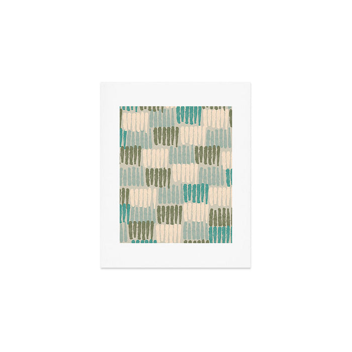 Forchetti Pattern Vintage Olive Green, Teal, Celadon Blue, and Cream Art Print Gallery Image 1