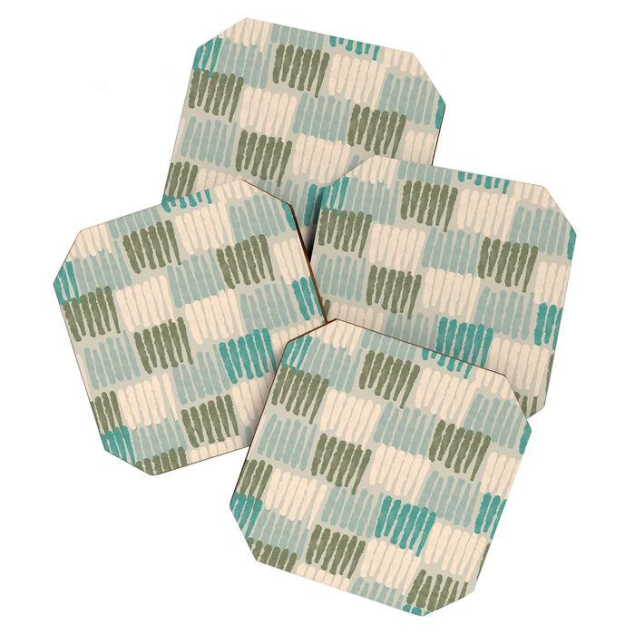 Forchetti Pattern Vintage Olive Green, Teal, Celadon Blue, and Cream Coaster Gallery Image 1