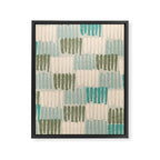 Forchetti Pattern Vintage Olive Green, Teal, Celadon Blue, and Cream Framed Canvas Print Gallery Image 8