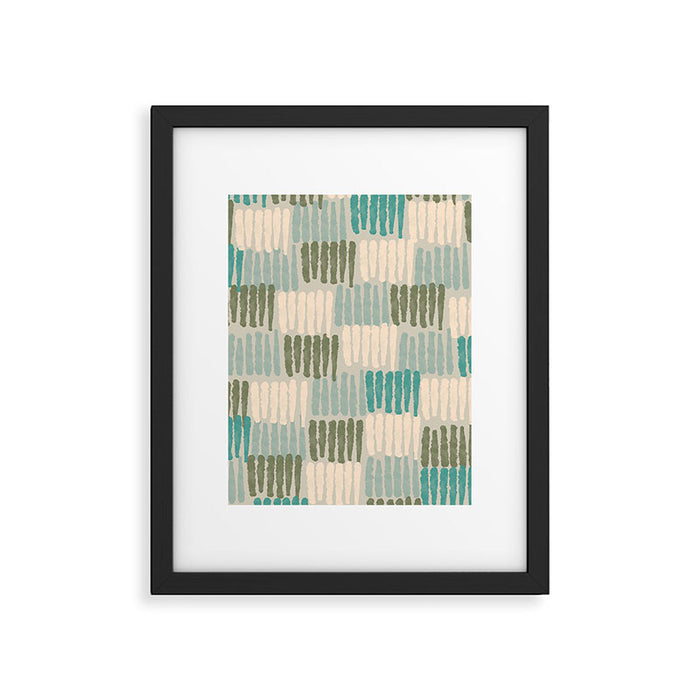Forchetti Pattern Vintage Olive Green, Teal, Celadon Blue, and Cream Framed Art Print Gallery Image 1