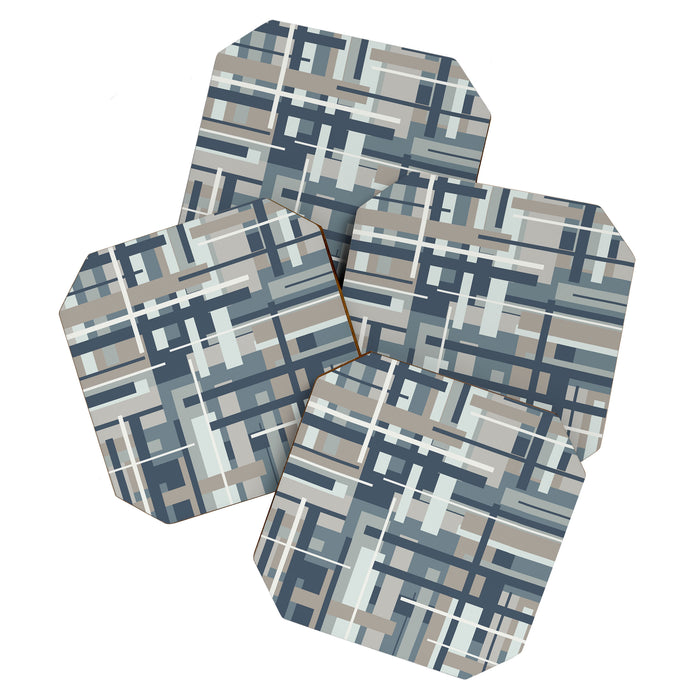 Frank - Mid Century Modern Geometric Pattern in Neutral Blue Gray Coaster Gallery Image 1