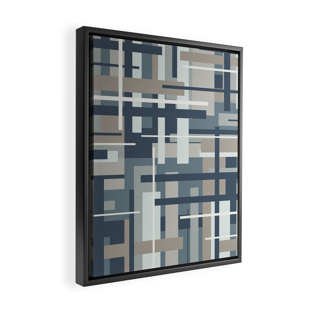 Frank - Mid Century Modern Geometric Pattern in Neutral Blue Gray Framed Canvas Print Gallery Image 2