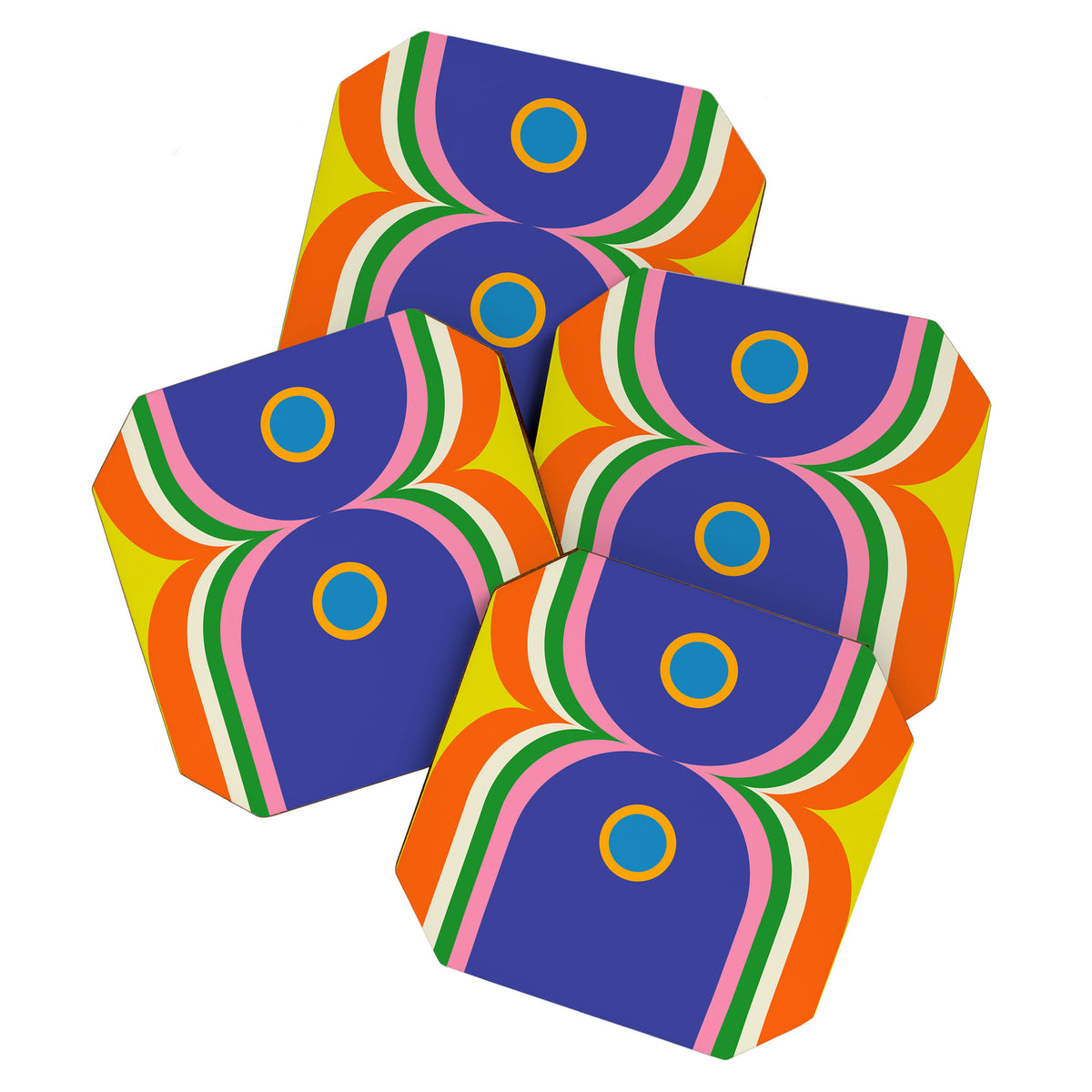 Fun Bold Colorful Mod Curves Retro Abstract Coaster Gallery Image 1