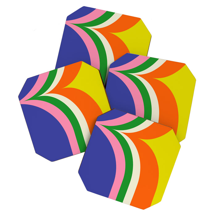 Fun Bold Colorful Retro Curves Abstract Coaster Gallery Image 1