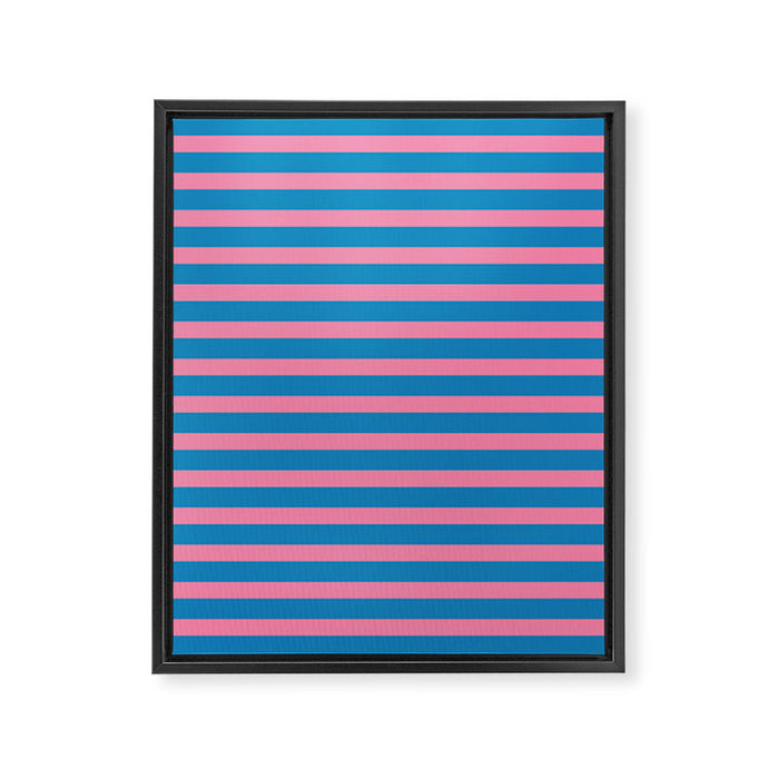 Fun Stripes Pink and Blue Narrow Retro Contemporary Stripe Pattern Framed Canvas Print Gallery Image 1