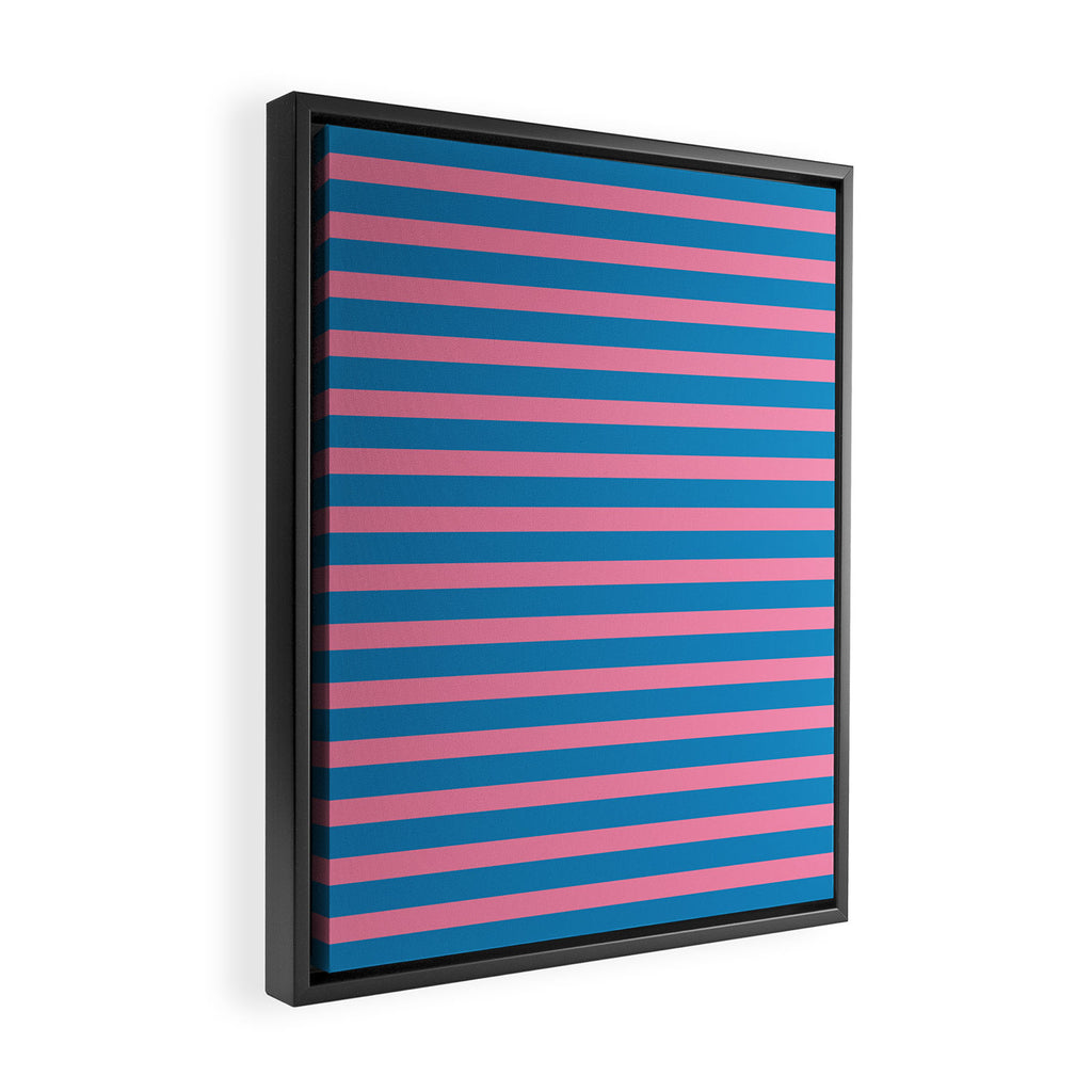 Fun Stripes Pink and Blue Narrow Retro Contemporary Stripe Pattern Framed Canvas Print Gallery Image 2