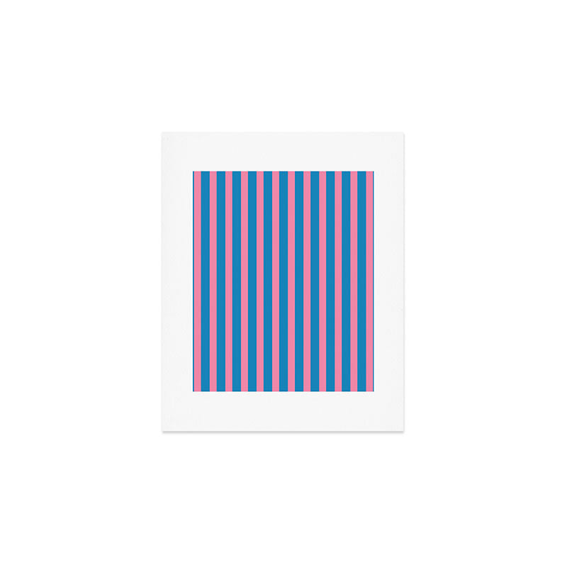 Fun Stripes Pink and Blue Narrow Vertical Retro Contemporary Stripe Pattern Art Print Gallery Image 1