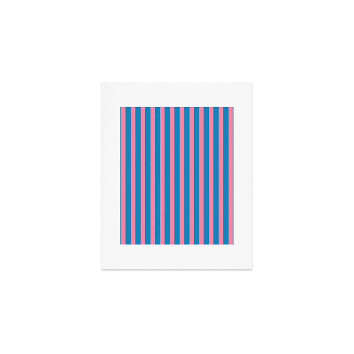 Fun Stripes Pink and Blue Narrow Vertical Retro Contemporary Stripe Pattern Art Print Gallery Image 1