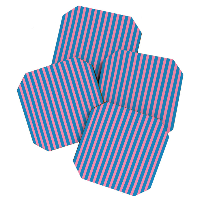 Fun Stripes Pink and Blue Narrow Vertical Retro Contemporary Stripe Pattern Coaster Gallery Image 1