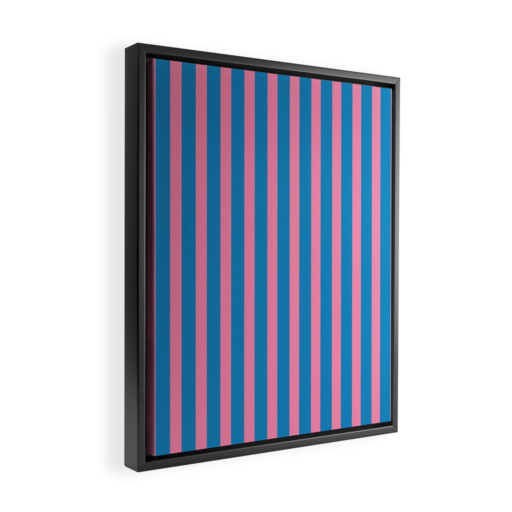 Fun Stripes Pink and Blue Narrow Vertical Retro Contemporary Stripe Pattern Framed Canvas Print Gallery Image 2