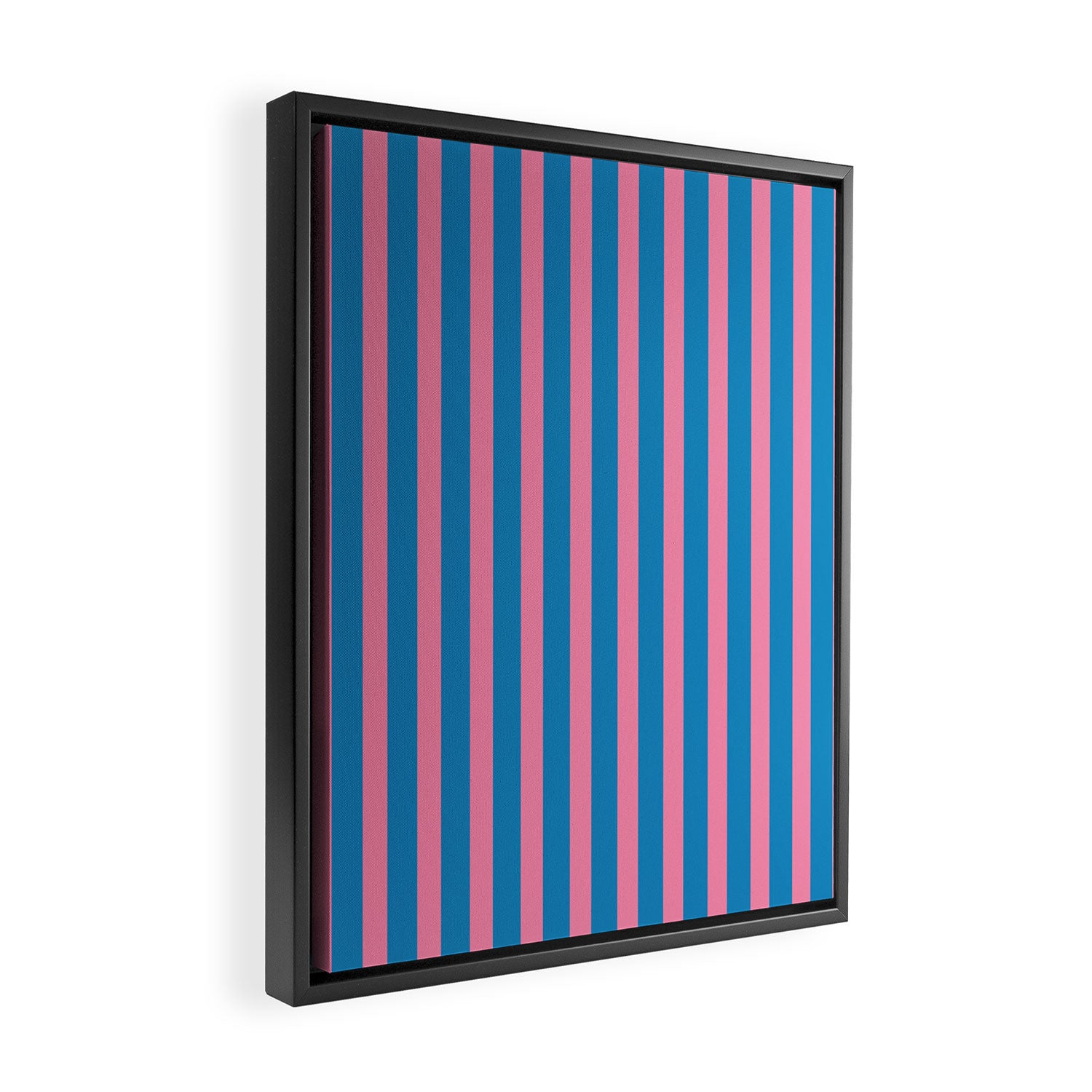 Fun Stripes Pink and Blue Narrow Vertical Retro Contemporary Stripe Pattern Framed Canvas Print Gallery Image 2