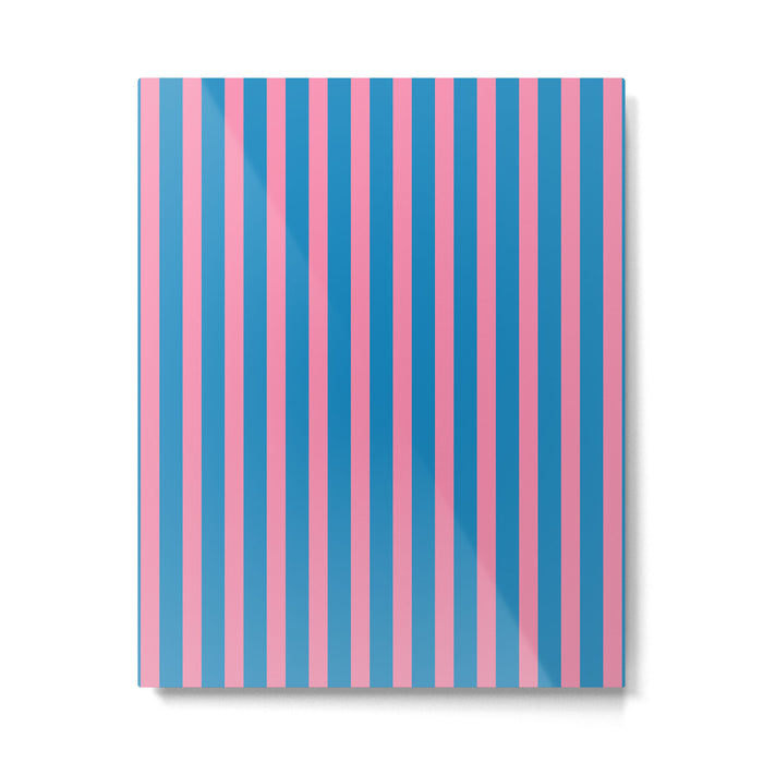 Fun Stripes Pink and Blue Narrow Vertical Retro Contemporary Stripe Pattern Metal Print Gallery Image 1