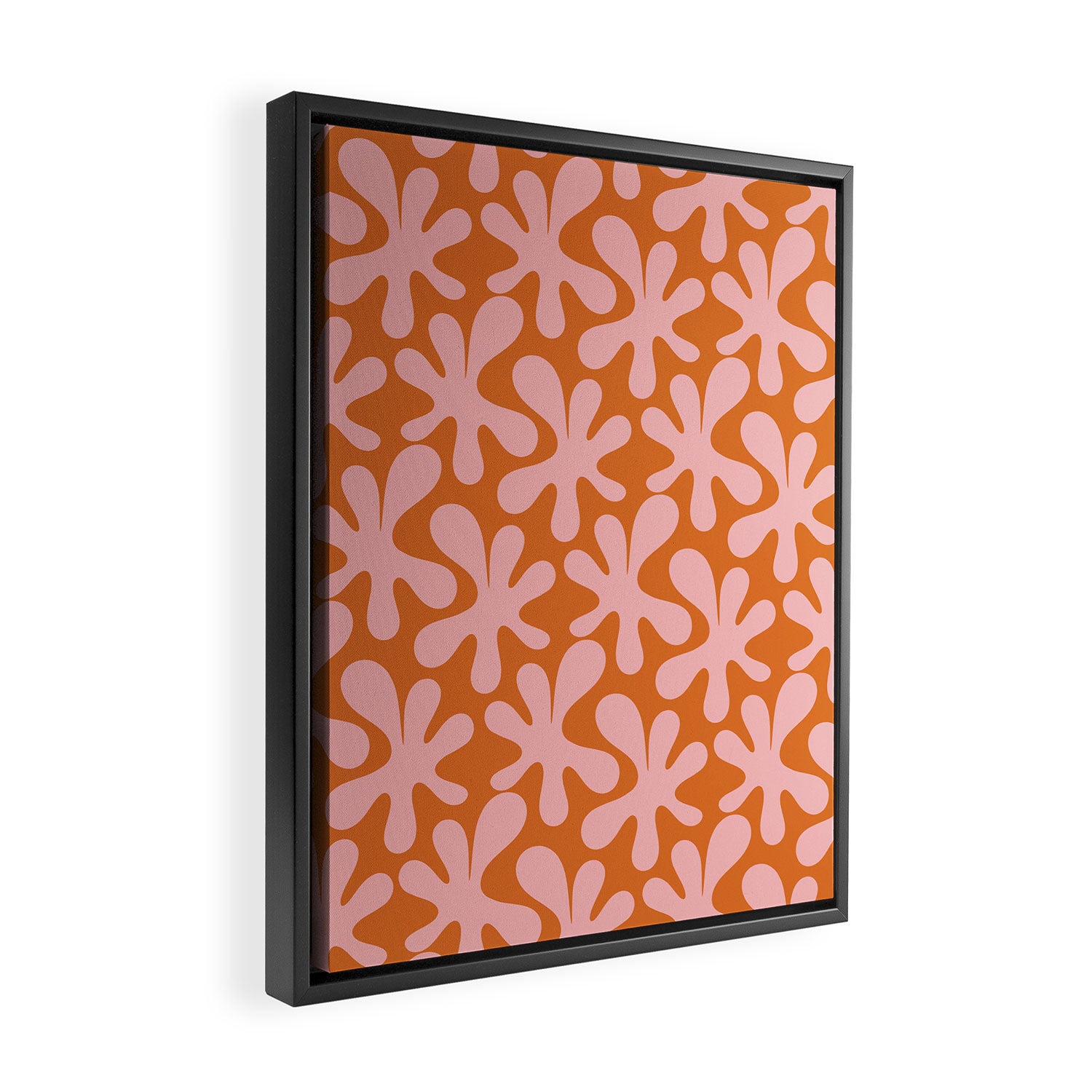 Funky Abstract Amoeba Dance Pattern Blush Pink and Orange Framed Canvas Print Gallery Image 2