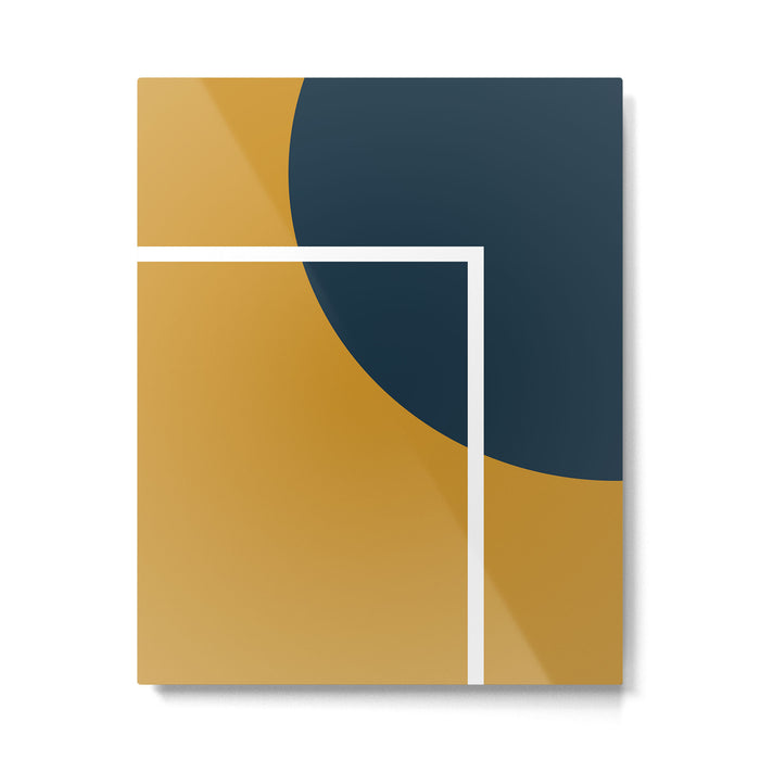 Fusion 4: Minimalist Geometric Abstract in Dark Mustard Yellow, Navy Blue, and White Metal Print Gallery Image 1