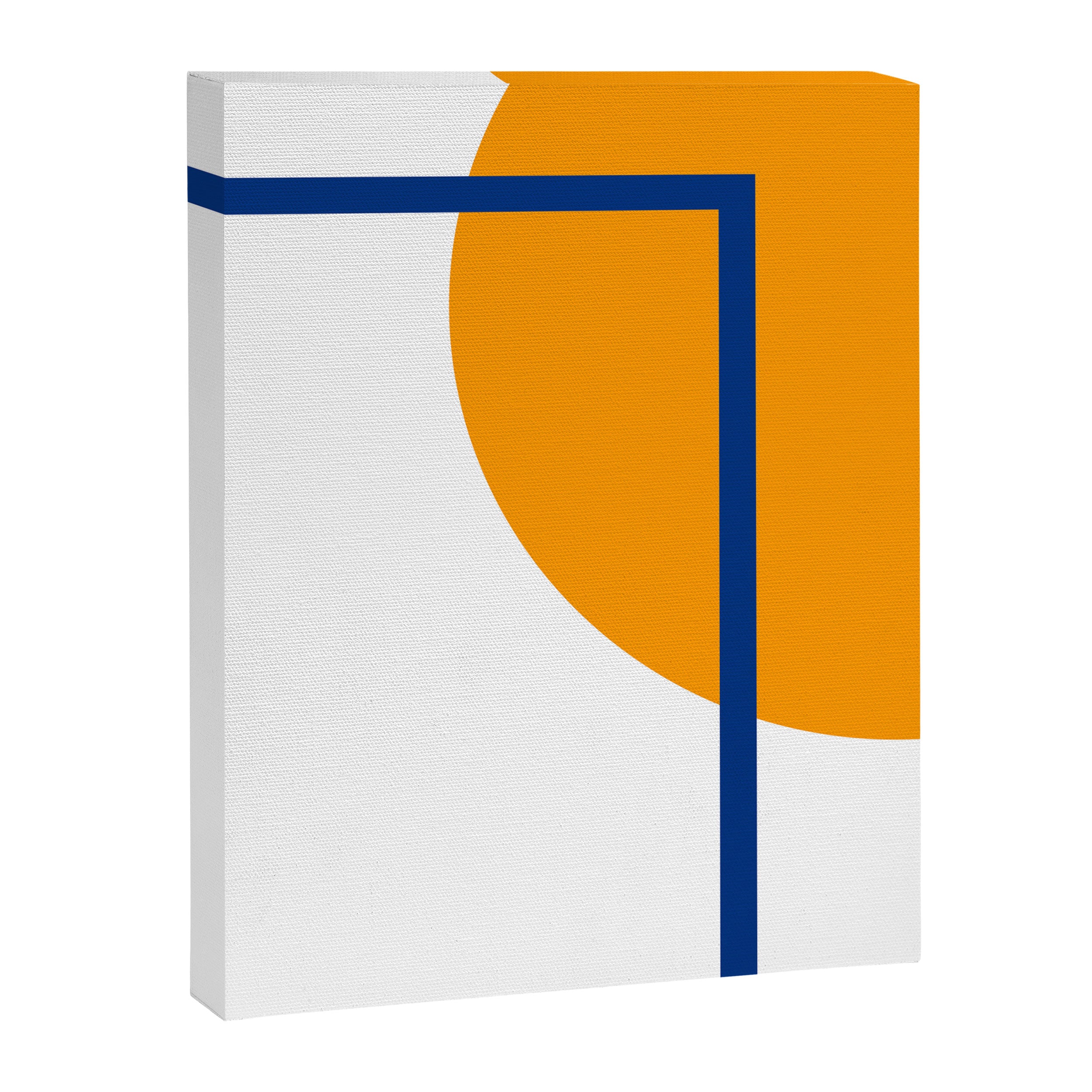 Fusion Abstract Modern Geometric Minimalist Pattern in White, Navy Blue, and Orange Yellow Marigold Canvas Print Gallery Image 8