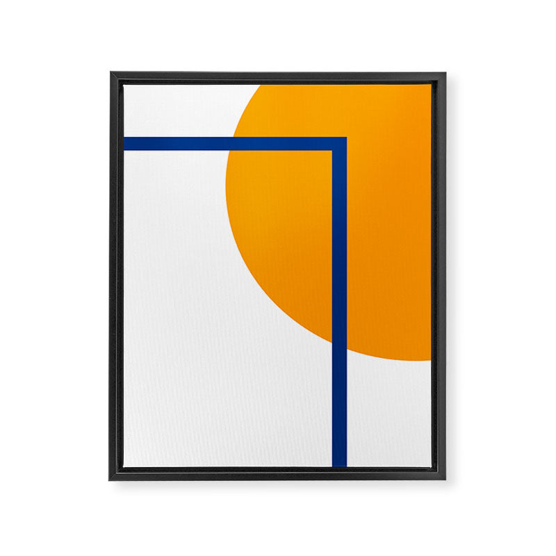 Fusion Abstract Modern Geometric Minimalist Pattern in White, Navy Blue, and Orange Yellow Marigold Framed Canvas Print Gallery Image 8