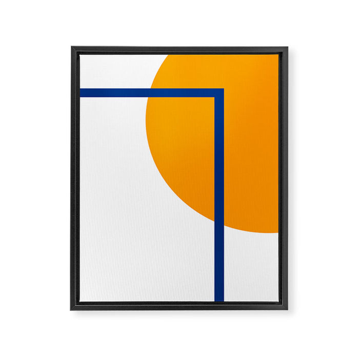 Fusion Abstract Modern Geometric Minimalist Pattern in White, Navy Blue, and Orange Yellow Marigold Framed Canvas Print Gallery Image 1