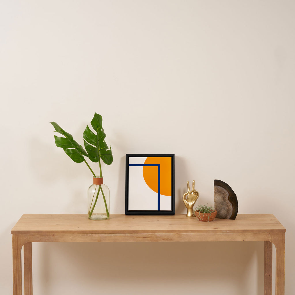 Fusion Abstract Modern Geometric Minimalist Pattern in White, Navy Blue, and Orange Yellow Marigold Framed Canvas Print Gallery Image 4