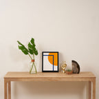 Fusion Abstract Modern Geometric Minimalist Pattern in White, Navy Blue, and Orange Yellow Marigold Framed Canvas Print Gallery Image 4
