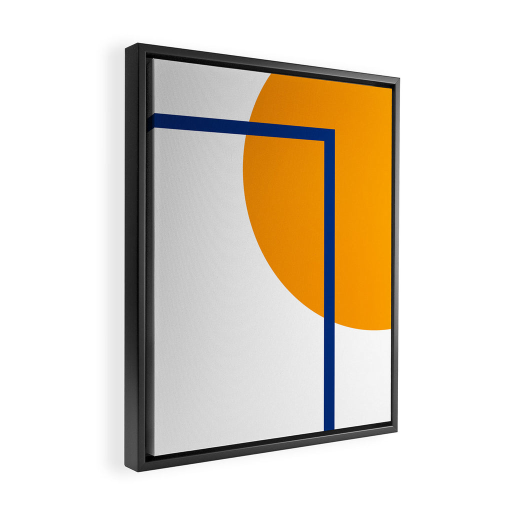 Fusion Abstract Modern Geometric Minimalist Pattern in White, Navy Blue, and Orange Yellow Marigold Framed Canvas Print Gallery Image 2
