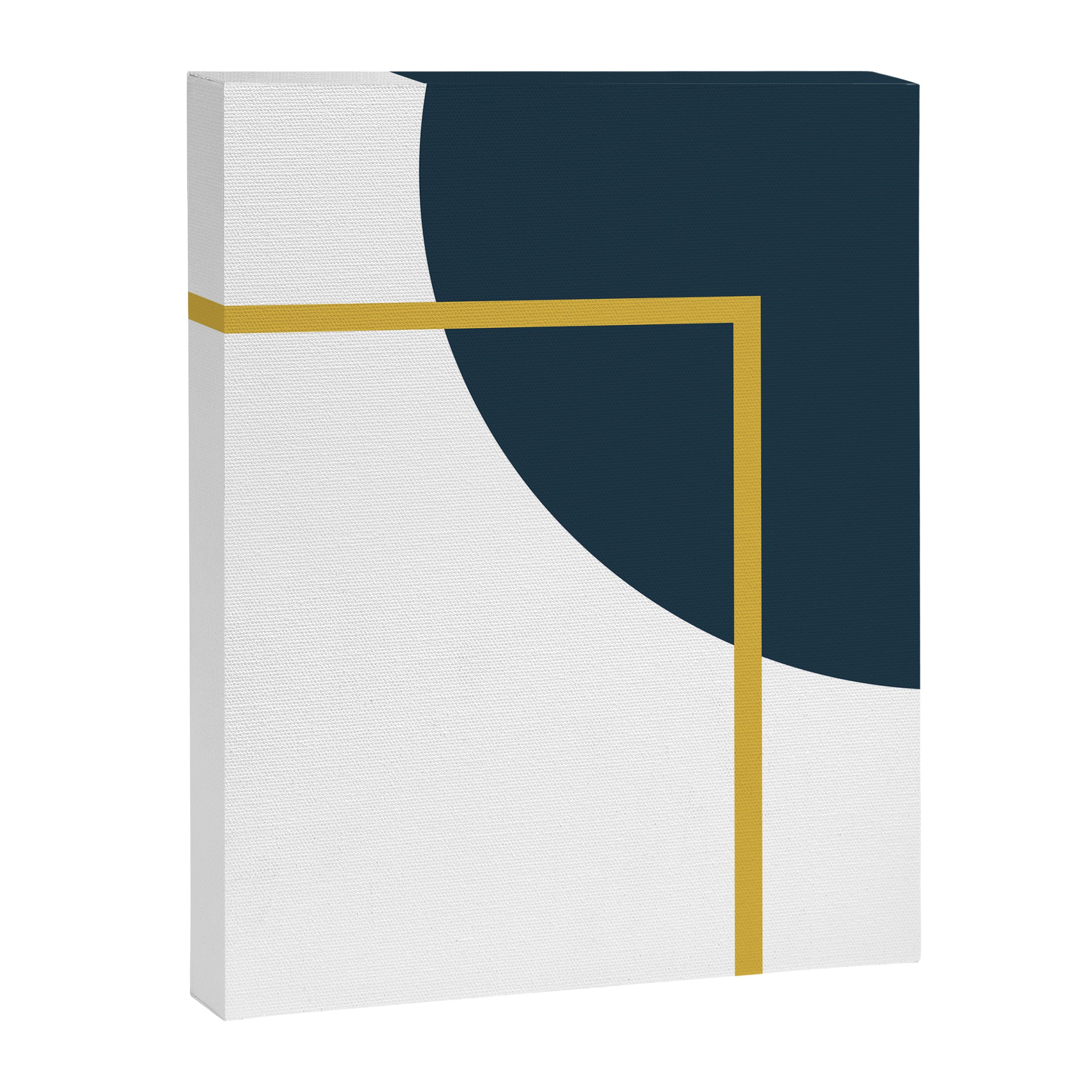 Fusion Minimalist Geometric Abstract in Mustard Yellow, Navy Blue, and White Canvas Print Gallery Image 8
