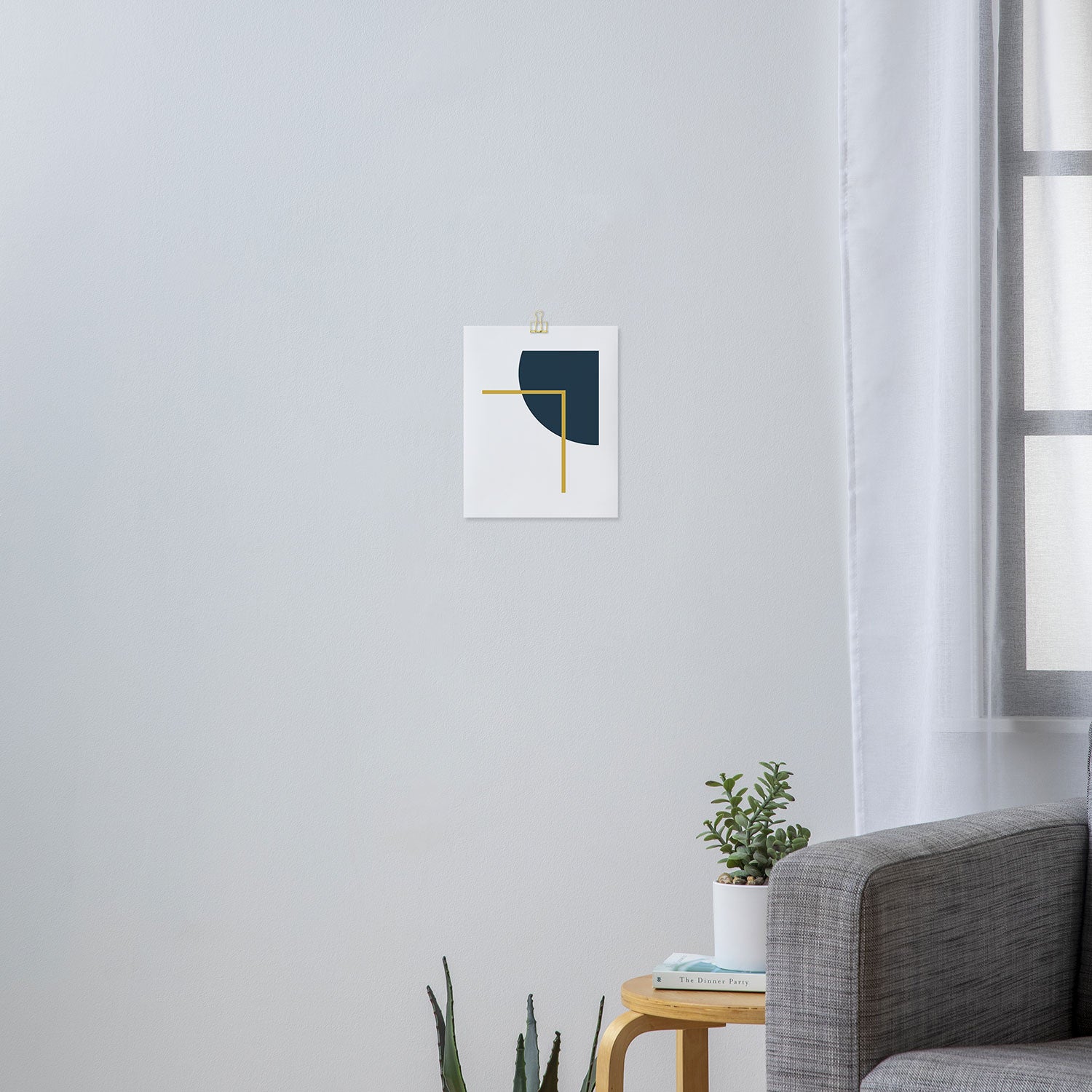 Fusion Minimalist Geometric Abstract in Mustard Yellow, Navy Blue, and White Art Print Gallery Image 3