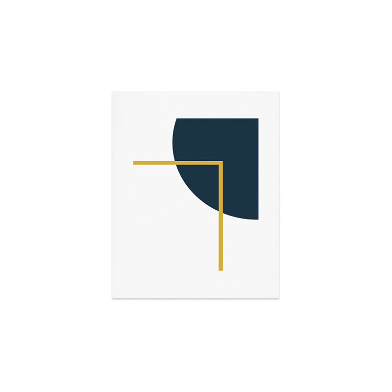 Fusion Minimalist Geometric Abstract in Mustard Yellow, Navy Blue, and White Art Print Gallery Image 1