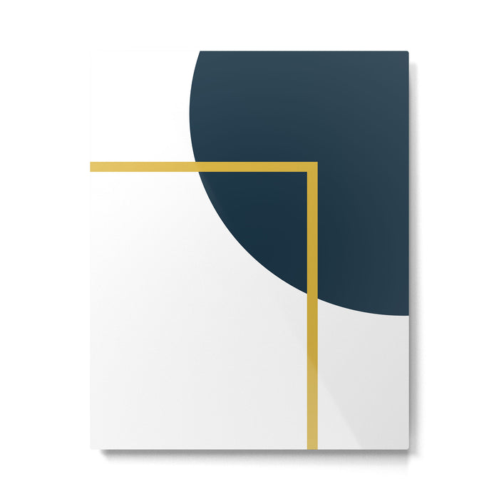Fusion Minimalist Geometric Abstract in Mustard Yellow, Navy Blue, and White Metal Print Gallery Image 1
