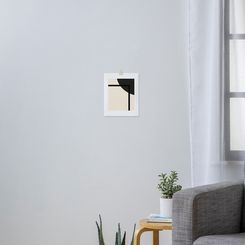 Fusion - Minimalist Geometric in Black and Almond Cream Art Print Gallery Image 3