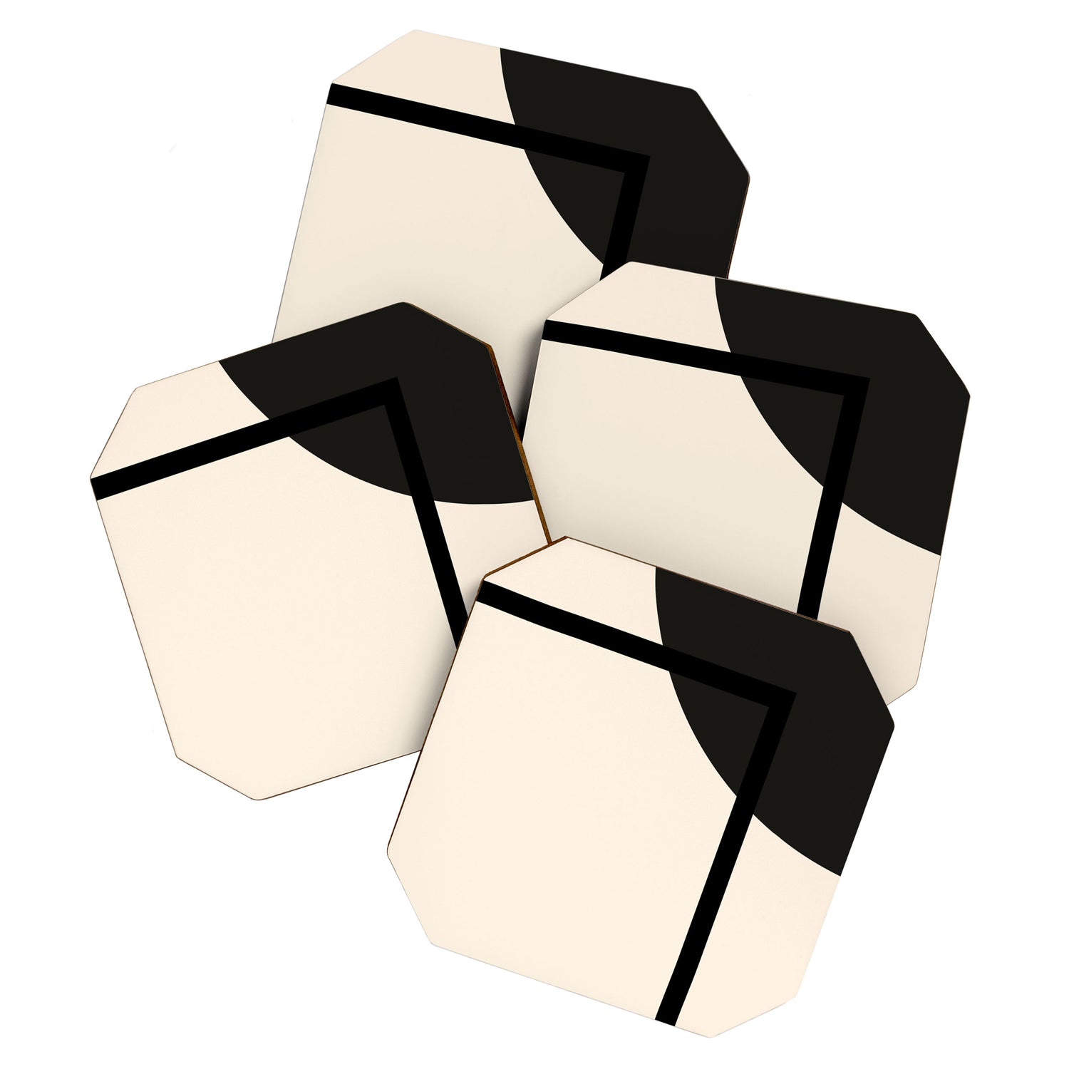 Fusion - Minimalist Geometric in Black and Almond Cream Coaster Gallery Image 1
