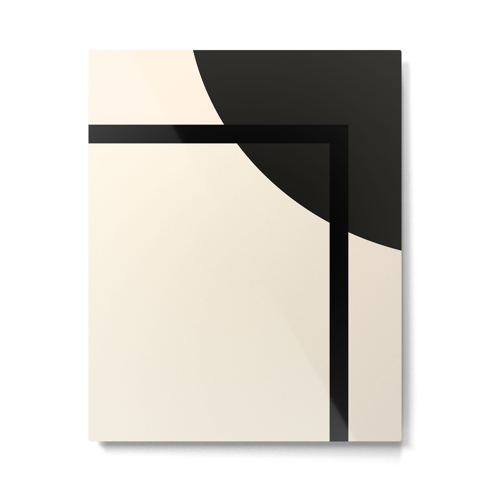 Fusion - Minimalist Geometric in Black and Almond Cream Metal Print Gallery Image 6