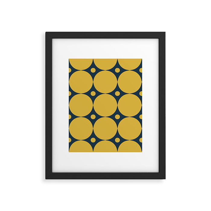 Futura Mid-century Modern Minimalist Abstract Pattern in Mustard Yellow and Navy Blue Framed Art Print Gallery Image 1