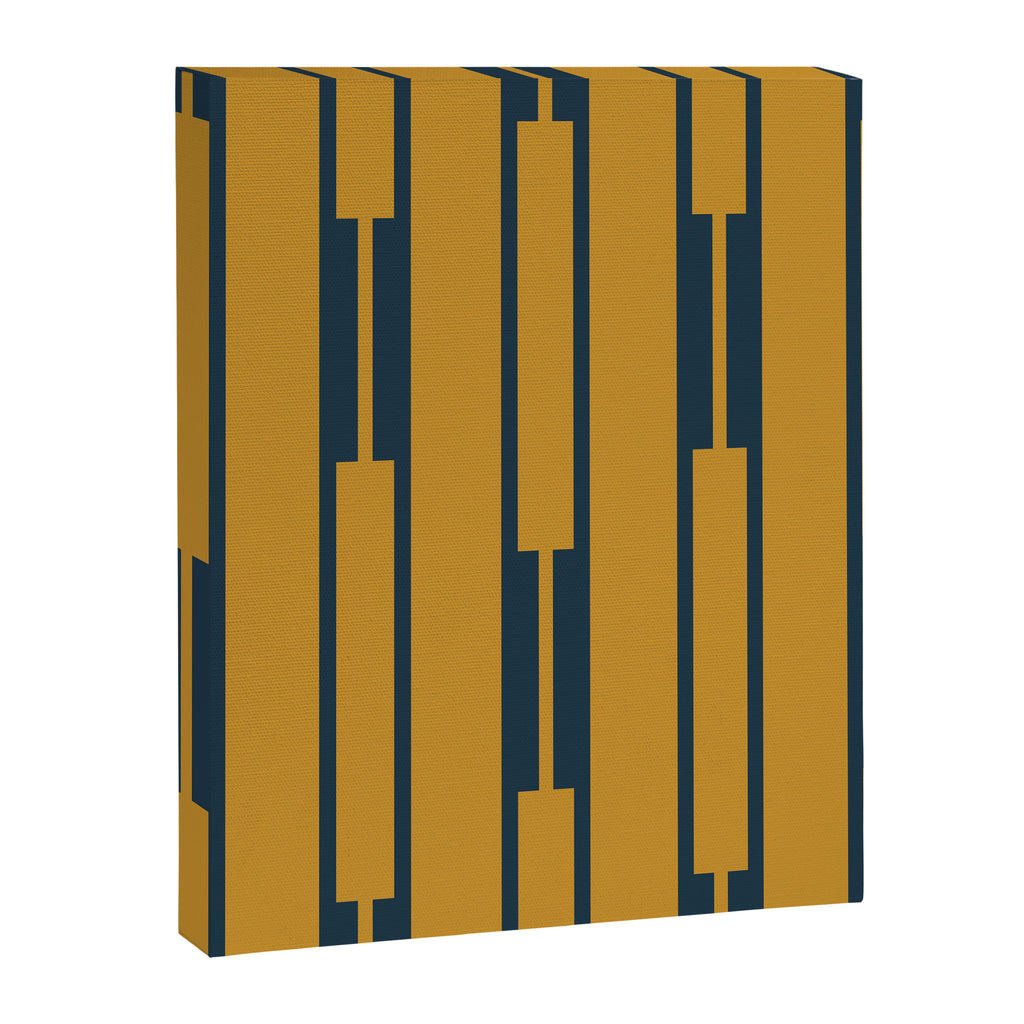 Geo Chain Dark Mustard and Navy Blue Geometric Block Stripes Vertical Pattern Canvas Print Gallery Image 8
