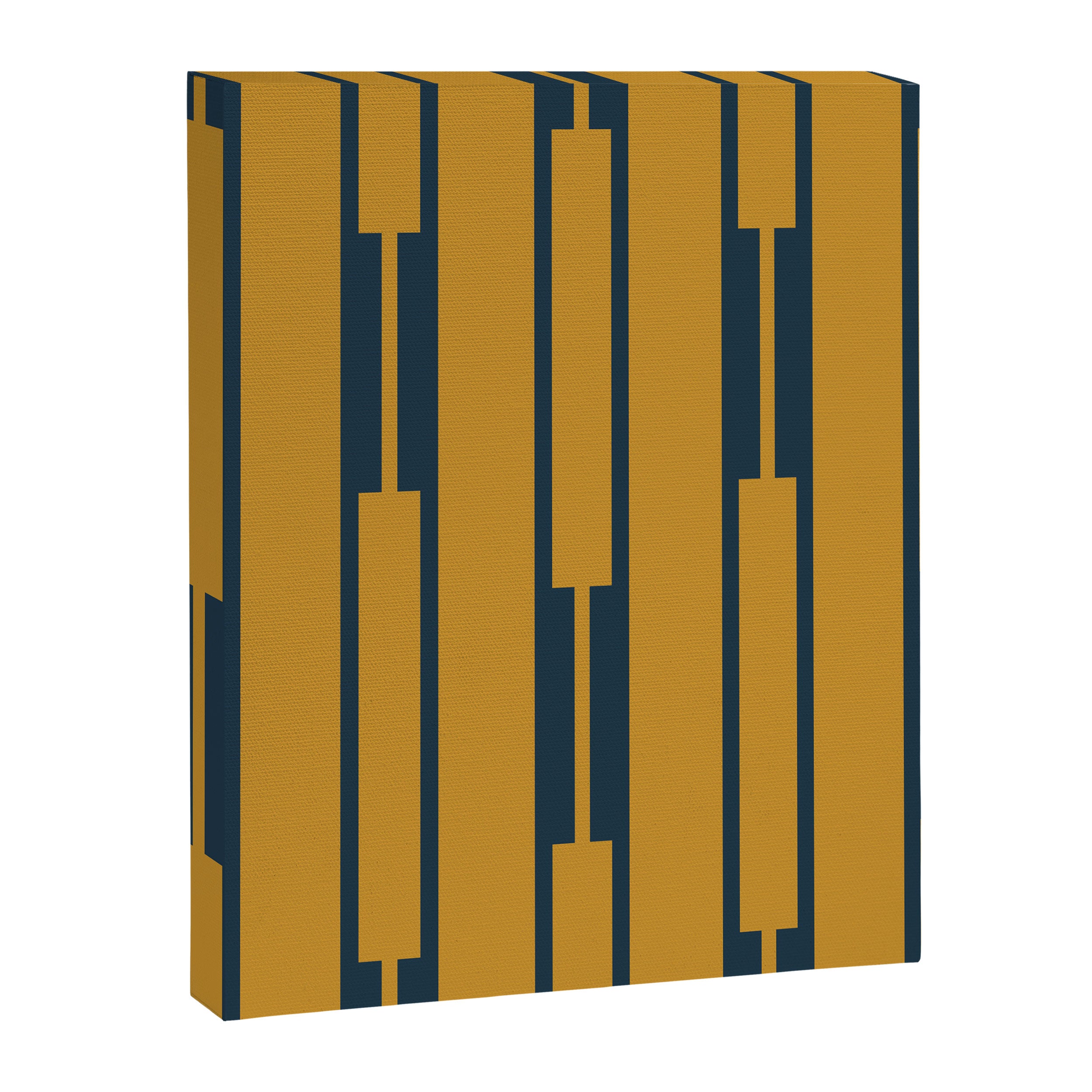 Geo Chain Dark Mustard and Navy Blue Geometric Block Stripes Vertical Pattern Canvas Print Gallery Image 8