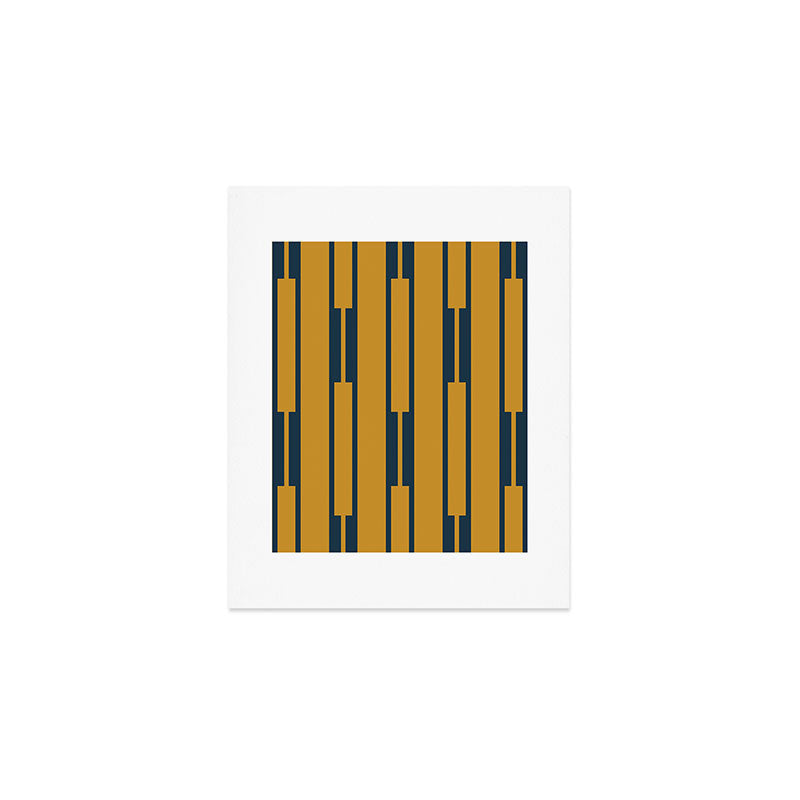 Geo Chain Dark Mustard and Navy Blue Geometric Block Stripes Vertical Pattern Art Print Gallery Image 1