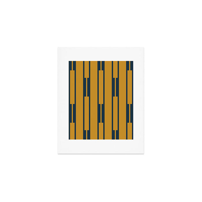 Geo Chain Dark Mustard and Navy Blue Geometric Block Stripes Vertical Pattern Art Print Gallery Image 1
