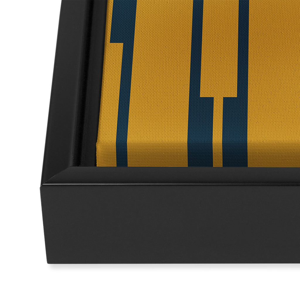 Geo Chain Dark Mustard and Navy Blue Geometric Block Stripes Vertical Pattern Framed Canvas Print Gallery Image 3