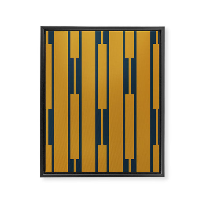 Geo Chain Dark Mustard and Navy Blue Geometric Block Stripes Vertical Pattern Framed Canvas Print Gallery Image 1